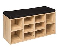 TecTake® Zapatero Madera con cojín extraíble, estanteria Zapatero Ajustable, Mueble Entrada recibidor, Organizador Zapatos, Banco Madera para Guardar Zapatos - Negro/Roble Claro