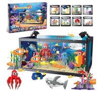 TectoStrux Juguete Construcción Peceras 8 en 1, Bloque Construcción Acuario Marino con luz LED, Juguete Modelo 9 Incluido Cangrejo Pulpo, Regalos Cumpleaños Navideños para Niños Niños 6-12 Años
