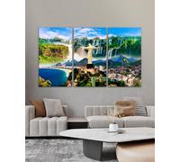 TECUADRA - Cuadro Decorativo en Lienzo Brasil | Paisajes de Brasil con el Cristo Redentor y Cataratas del Iguazú |Tríptico para Decoración de Sala, Oficina o Dormitorio | Cuadros de Brasil (108x60)