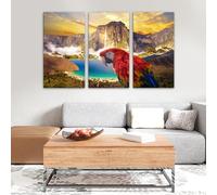 TECUADRA Cuadro Decorativo en Lienzo - Paisaje Venezolano con Guacamaya y Tepuy | en 3 Paneles | Decoración para Sala, Oficina o Hogar - Impresión HD | 108X60