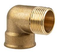 tecuro Ángulo de latón 90° rosca interior x exterior 1/2 pulgadas, latón desnudo CW617N, según el Reglamento de agua potable 50930-6