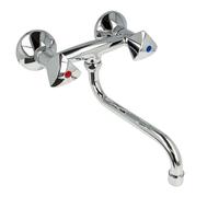 tecuro Classic Line - Grifo de pared para cocina (latón cromado, caño giratorio de 200 mm, caño giratorio de 180°, mango de metal Trianon, conexiones de 1/2 pulgadas)