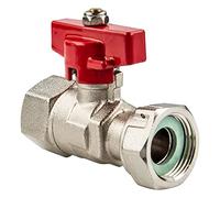Tecuro - Válvula de bola con tuerca de conexión Rp 3/4" x rosca interior Rp 3/4" (DN15), mango de mariposa roja