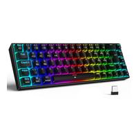 TECURS Teclado Gaming Inalámbrico Bluetooth Gamer Keyboard Mecánico PC Teclado Luminoso Teclado 65% TKL Recargable RGB Cable QWERTZ Rojo Switch para PC Windows/Mac /PS5 Negro