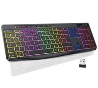TECURS Teclado Gaming Inalámbrico QWERTY - Silencioso, Ergonómico, Impermeable, 2.4Ghz LED Iluminado para PC/Ordenador/Mac/Windows Con Teclas Multimedia (DE-Layout)