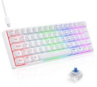 TECURS Teclado Gaming Mecánico 60% TKL QWERTZ Interruptor Azul, Teclado Gamer Cable 61 Teclas para PC Windows/PS5/PS4, Blanco