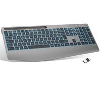 TECURS Teclado Inalámbrico Ergonómico con Reposamuñecas, 2.4G Teclado Silencioso Recargable, Retroiluminación, Teclado Español QWERTY para Windows 11/10/8/7/Vista/XP