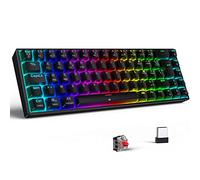 TECURS Teclado inalámbrico para Juegos Francia Mecánico Bluetooth /2.4G/ Teclado para Juegos con Cable RGB 65% TKL AZERTY Interruptor Rojo para iPad/PC/Windows/Mac/PS4, Negro