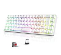 TECURS Teclado mecánico inalámbrico al 65 %, retroiluminación RGB, Bluetooth/2.4G, interruptor rojo para PC/juegos/oficina, diseño del Reino Unido, blanco