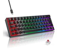 TECURS Teclado mecánico para Juegos - Teclado mecánico 60% QWERTZ - Interruptor Rojo para PC Gamer y Trabajo - 61 Teclas - Teclado con Cable para PC Windows/PS5/PS4, Negro