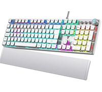 TECURS Teclado mecánico para videojuegos - Programable Gamer con reposamuñecas magnético, interruptor rojo, 19 modos LED, teclas multimedia, PC con cable QWERTZ DE-Layout, blanco