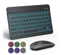 TECURS Teclado y Ratón Inalámbrico, Teclado Español para iPad/Samsung/iPhone Tablet Silencioso Retroiluminado, Teclado y Ratón Bluetooth Ligero Recargable Portátil QWERTY para iOS, Windows, Android