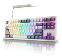 TECWARE Phantom+ Elite - Teclado mecánico RGB de 87 teclas, retroiluminación LED, intercambio en caliente universal, con cable e inalámbrico, conectividad de 3 modos, sonido Thocky, blanco Elite