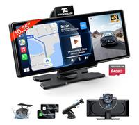 TECXERLLON 10,3 Pantalla inalámbrica Carplay de Pulgadas para Coche con 4K Dash CAM y 1080P Backup Camera, Receptor de Audio portátil para Coche con Carplay y Android Car
