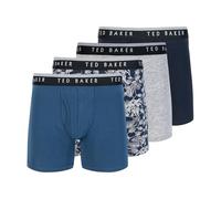 Ted Baker 4 Pack Cotton Stretch Boxer Briefs Ropa Interior de Hombres, Mezclilla, Estampado de Hojas, Gris Jaspeado, Cielo, L