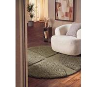 Ted Baker - Moderna alfombra de pelo largo redondo Jasper - Alfombra de salón suave, diseño geométrico, estructura Shaggy 3D, hecha a mano, efecto profundo para salón, dormitorio - verde, diámetro 150