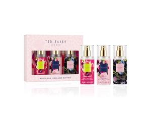Ted Baker Set de Regalo Mini Fragancias Corporales y Capilares para Mujeres, Cosmic Crush, Midnight Petal y Pink Bloom. Vegano, Pro Vitamina B5, Tamaño de Viaje 3 x 75ml