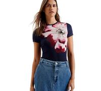 Ted Baker Wmb-louannn-Printed Short Sleeve Fitted tee Camiseta, Azul Marino, 38 para Mujer