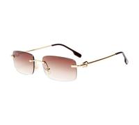 Ted Smith Lentes de sol rectangulares unisex con lentes marrones y dorados