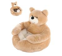 Teddy Bear Dog Bed with Arms, 2025 Cute Soft Warm Non-Slip Plush Cuddle Bear Pet Bed, Washable Cute Pet Sofa with Anti-Slip Bottom, Cozy Fluffy Puppy Beds for Indoor Cats & Dogs (Khaki,Medium)