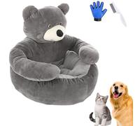 Teddy Bear Dog Bed with Arms, Plush Hugging Pet Sofa, Cute Soft Warm Non-Slip Plush Cuddle Nest with Washable Cover & Non-Slip Bottom, Pet Bed Detachable for Small Dogs & Cats (Gray,S)