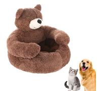 Teddy Bear Dog Bed with Arms, Plush Hugging Pet Sofa, Cute Soft Warm Non-Slip Plush Cuddle Nest with Washable Cover & Non-Slip Bottom, Pet Bed Detachable for Small Dogs & Cats (Beige) (Brown, Large)