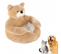 Teddy Bear Dog Bed with Arms, Plush Hugging Pet Sofa, Cute Soft Warm Non-Slip Plush Cuddle Nest with Washable Cover & Non-Slip Bottom, Pet Bed Detachable for Small Dogs & Cats (Beige) (Beige, Small)