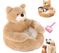 Teddy Bear Dog Bed with Hugging Arms,Soft Warm Comfortable Plush Cuddler Dog Bed,Cute Pet Sofa with Detachable Washable Cover & Non-Slip Bottom,Cozy Pet Nest for Cat and Dogs (Khaki, M(18.1in))