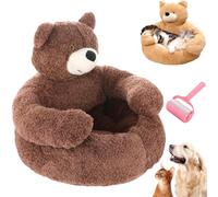 Teddy Bear Dog Bed with Hugging Arms,Soft Warm Comfortable Plush Cuddler Dog Bed,Cute Pet Sofa with Detachable Washable Cover & Non-Slip Bottom,Cozy Pet Nest for Cat and Dogs (Brown, XL(30.3in))