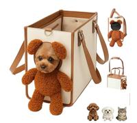 Teddy Bear Dog Carrier Bag,2 in 1 Multifunctional Pet Handbag with Plush and Furry Ears,Large Capacity Portable PU Leather Animals Convenient Travel Shoulder Tote for Walks and Errands
