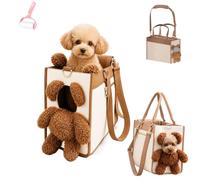 Teddy Bear Dog Carrier Bag,Soft Sided Pet Tote Bag with Exposed Head，M | Fashion PU Leather Dog Handbag,Cute Puppy Purse with Peekaboo Window & Furry Ears,for Small Dogs Cats,Walks Travel