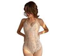 Teddy Bodysuit Women Low Cut Perspective Sex Fashion Lace Halter Costume Erotic Lingerie Sets For A-White Talla única