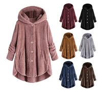 Teddy - Chaqueta de forro polar para mujer, de gran tamaño, con capucha, chaqueta larga de felpa, elegante chaqueta de invierno, forrada cálida, abrigo de invierno con botones, chaqueta de peluche