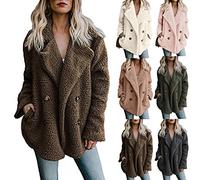 Teddy - Chaqueta de forro polar para mujer, retro, monocolor, solapa, con bolsillos, chaqueta de felpa para mujer, elegante, de invierno, forrada, parka para mujer