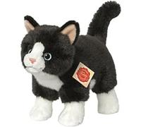 Teddy Hermann 91820 Gato de pie Negro/Blanco 20 cm, Peluche con Contenido Reciclado Ideal (Material de Relleno)