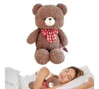 Teddýbär Kuscheltier - Plüschtier Teddýbär | Stofftier Téddy | Weiche Tiersofa , Rot Weiß Karierte Schleife, Süßes Geburtstagsgeschenk Für Freundin, Angenehme Bett Dekoration, Emotionaler Trost