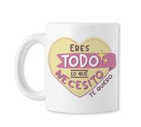 TEDEDIKO Taza San Valentín para Enamorados - Eres Todo Lo Que Necesito - Regalo Para Pareja - Diseño Corazón - Para novio o novia - Detalle Original | Cerámica blanca 325ml