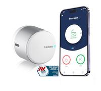 tedee Go Cerradura Inteligente Retrofit para La Puerta, Cerradura Digital con Bloqueo Automático y App, Seguridad Smart lock Acceso sin Llave con Certificado AV-TEST, Cerradura Electronica, Plata