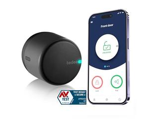 tedee Go Cerradura Inteligente Retrofit para La Puerta, Cerradura Digital con Bloqueo Automático y App, Seguridad Smart lock Acceso sin Llave con Certificado AV-TEST, Cerradura Electronica, Negro