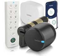 Tedee GO2 Alu Cerradura Inteligente WiFi con Cilindro Exxo Smart, Bridge y Teclado Keypad PRO, Cerradura Electrónica con Huella Dactilar y Código, Acceso Remoto, Compatible con Alexa y Google