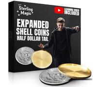 Ted's Sterling Magic Truco de monedas de concha expandida, metal, con video de aprendizaje, para adolescentes y adultos (cola de medio dólar)