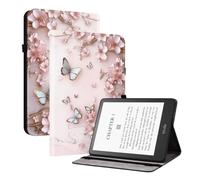 TEDTIKJT - Carcasa compatible con Kindle Paperwhite 5 11th Gen 6.8" 2021/2023 para tablet (piel sintética, con tapa y función atril), diseño de mariposa