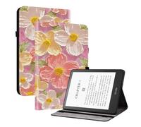 TEDTIKJT - Carcasa compatible con Kindle Paperwhite 5 11th Gen 6.8" 2021/2023 para tablet (piel sintética, con tapa y función atril, protección con motivos pintados, diseño de flores, color rosa