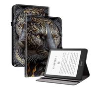 TEDTIKJT - Carcasa compatible con Kindle Paperwhite 5 11th Gen 6.8" 2021/2023 (piel sintética, función atril, función atril, función atril, función atril), diseño pintado, tableta, funda de león