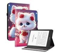 TEDTIKJT - Carcasa compatible con Kindle Paperwhite 5 11th Gen 6.8" 2021/2023 (piel sintética, función atril, función atril), diseño pintado de tableta, funda de gato, color rosa