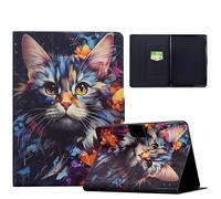 TEDTIKJT Funda Compatible con Kindle Paperwhite 11th Gen 6" 2022/2024 Funda Tablets Cover PU Cuero Patrón Animal Flip Stand Protectora Carcasa con Auto-Sueño/Estela,Blue Flower Cat