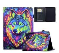 TEDTIKJT Funda Compatible con Kindle Paperwhite 11th Gen 6" 2022/2024 Tablet Carcasa Case PU Cuero Flip Cover Patrón Pintado Stand Protectora Funda (Colorido Lobo)