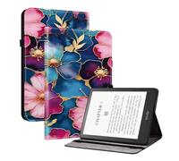 TEDTIKJT Funda Compatible con Kindle Paperwhite 5 11th Gen 6.8" 2021/2023 Flip Cover Case Patrón Pintado Funda Carcasa Protectora de Tableta con Función de Soporte Case,Flores en Oro Azul