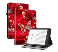 TEDTIKJT Funda Compatible con Kindle Paperwhite 5 11th Gen 6.8" 2021/2023 Flip Cover Case Patrón Pintado Funda Carcasa Protectora de Tableta con Función de Soporte Case,Perlas Mariposa Rosa