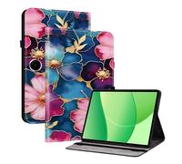 TEDTIKJT Funda Compatible con OPPO Pad SE 11" 2025 Flip Cover Case PU Cuero Patrón Pintado Funda Carcasa Protectora de Tableta con Función de Soporte para OPPO Pad SE Case,Flores en Oro Azul